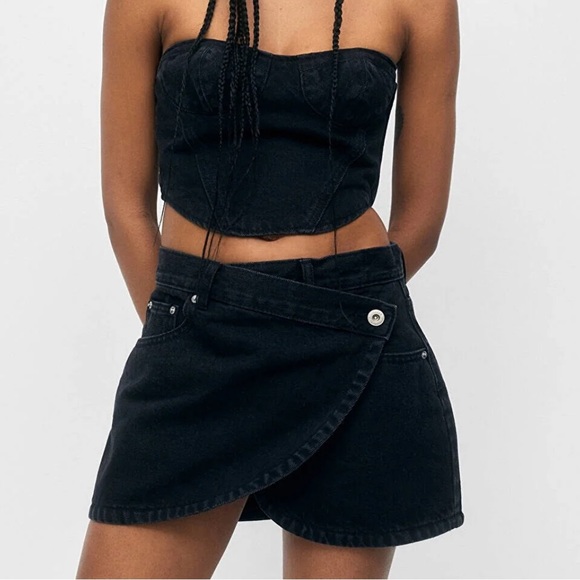 Pull&Bear black denim wrap mini skirt - Picture 3 of 8